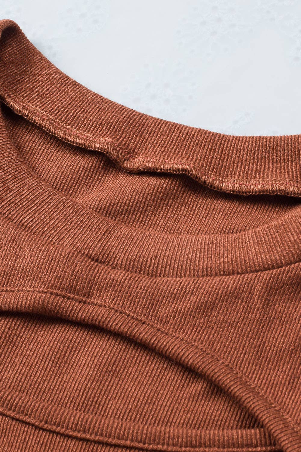 Ribbed Peekaboo Cutout Long Sleeve Top: Brown / 70%Polyester+25%Cotton+5%Elastane / S