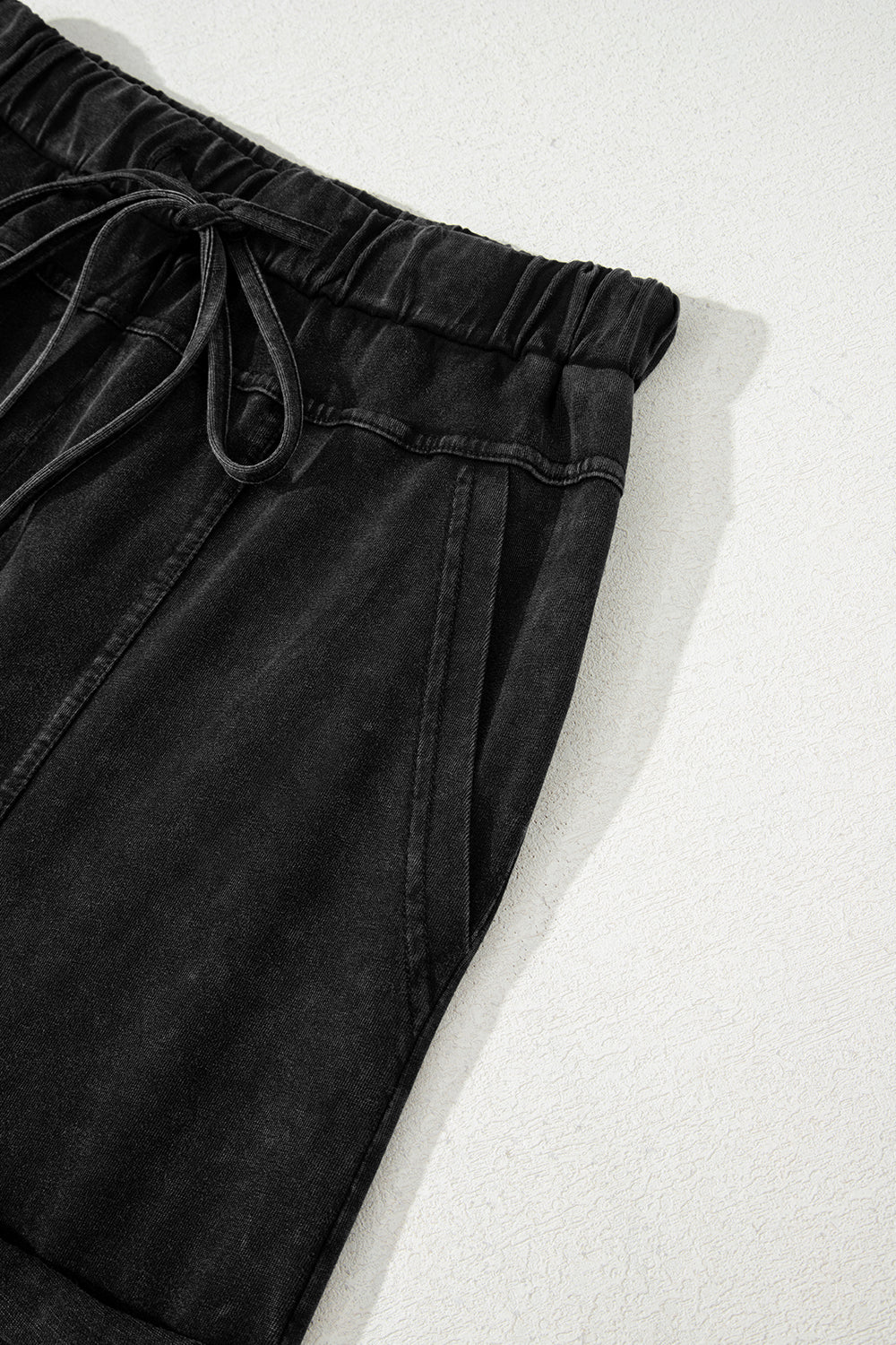 Black Mineral Wash Exposed Seam Wide Leg Cargo Pants