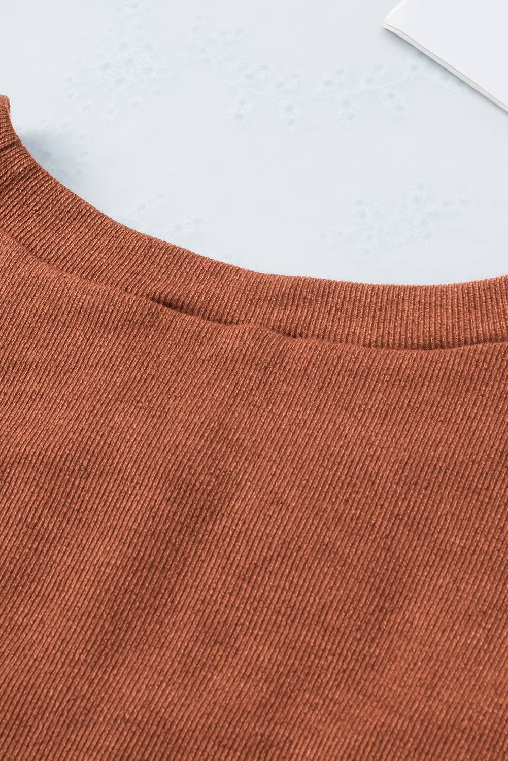 Ribbed Peekaboo Cutout Long Sleeve Top: Brown / 70%Polyester+25%Cotton+5%Elastane / S