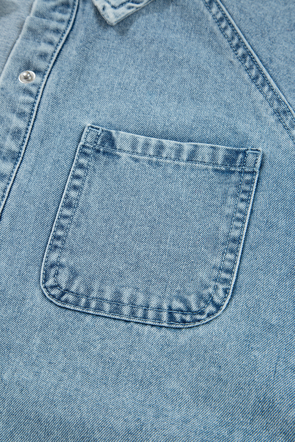 Beau Blue Smocked Cuffs Flared Denim Shirt Mini Dress