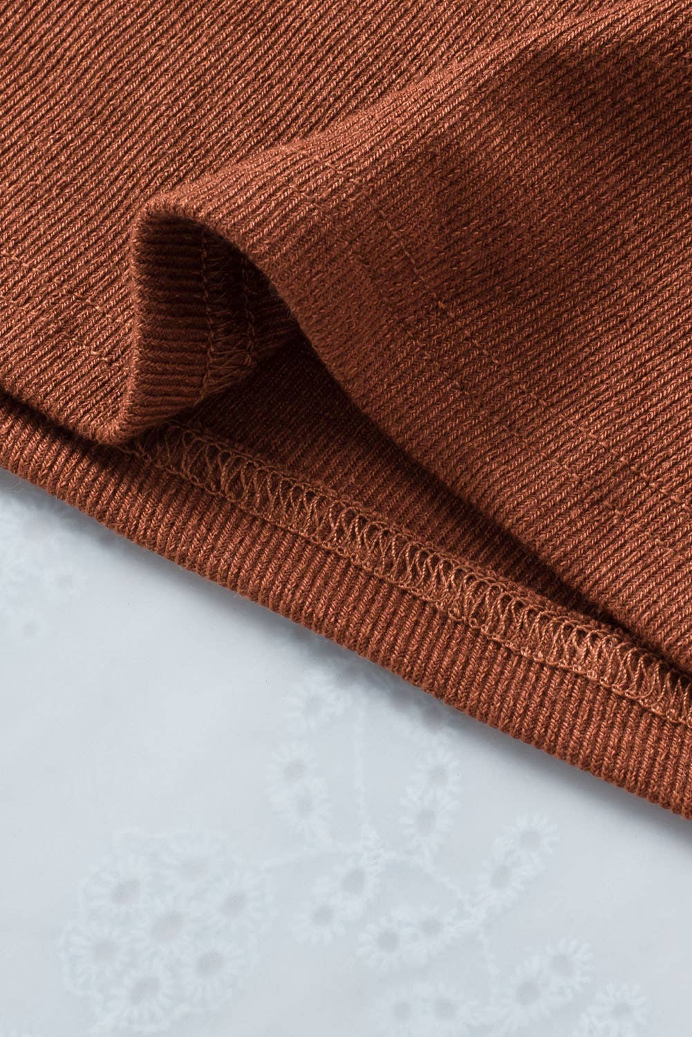 Ribbed Peekaboo Cutout Long Sleeve Top: Brown / 70%Polyester+25%Cotton+5%Elastane / M
