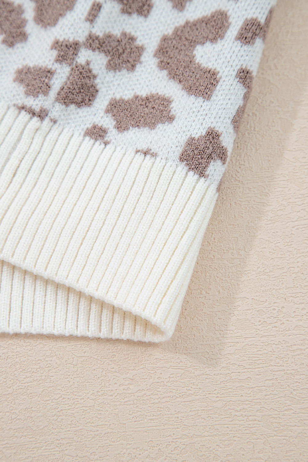 Khaki Leopard Drop Shoulder Knitted Cardigan