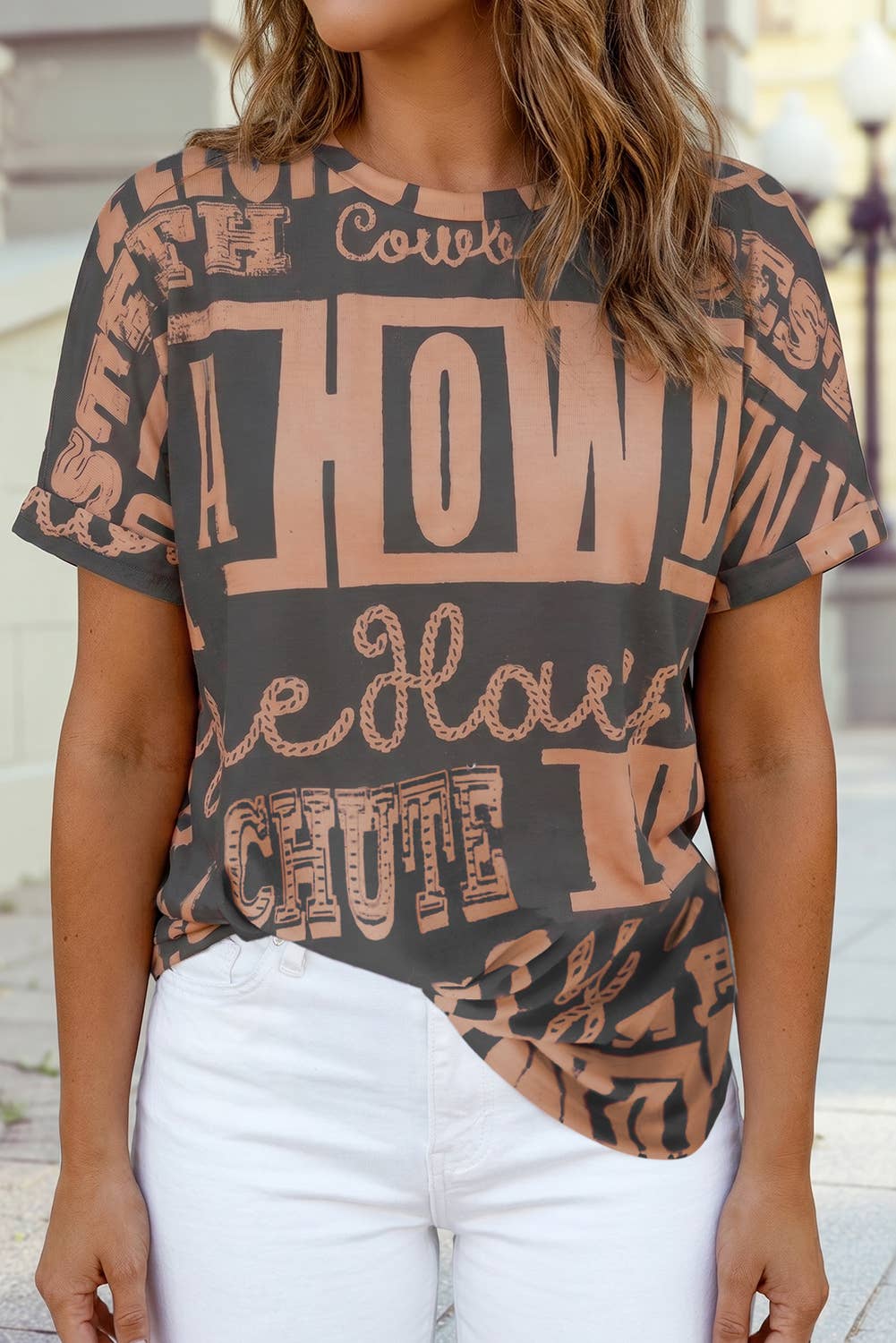 Howdy Cowboy Letter Printed Western Fashion Tee: Dark Grey / S